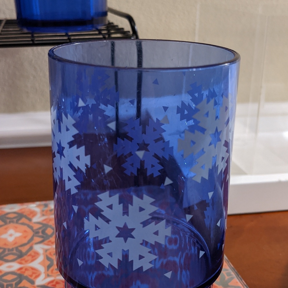 Snowflake Tupperware Preludio Tumbler Cups Blue Winter Set Acrylic Stack Vtg - Picture 5 of 8
